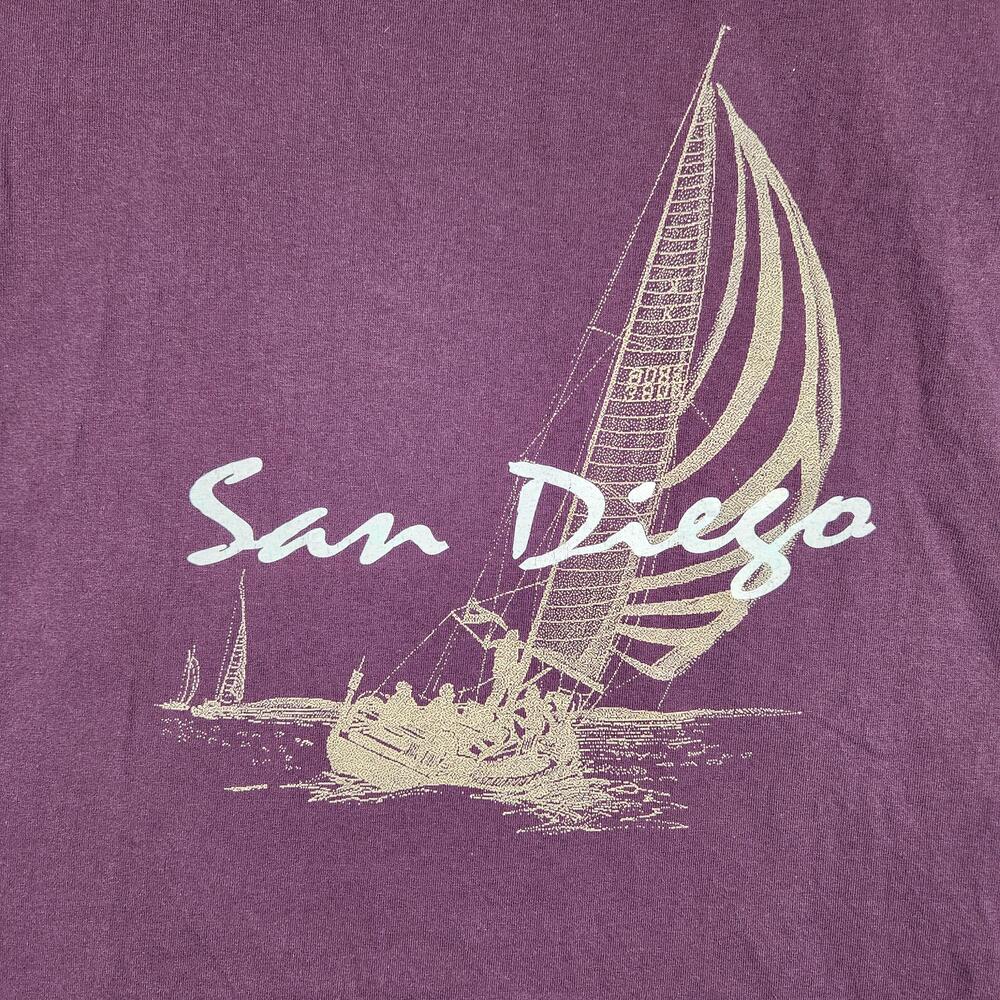 Vintage San Diego Shirt Mens XL Purple Sailboat Sailing Graphic Souvenir 90s